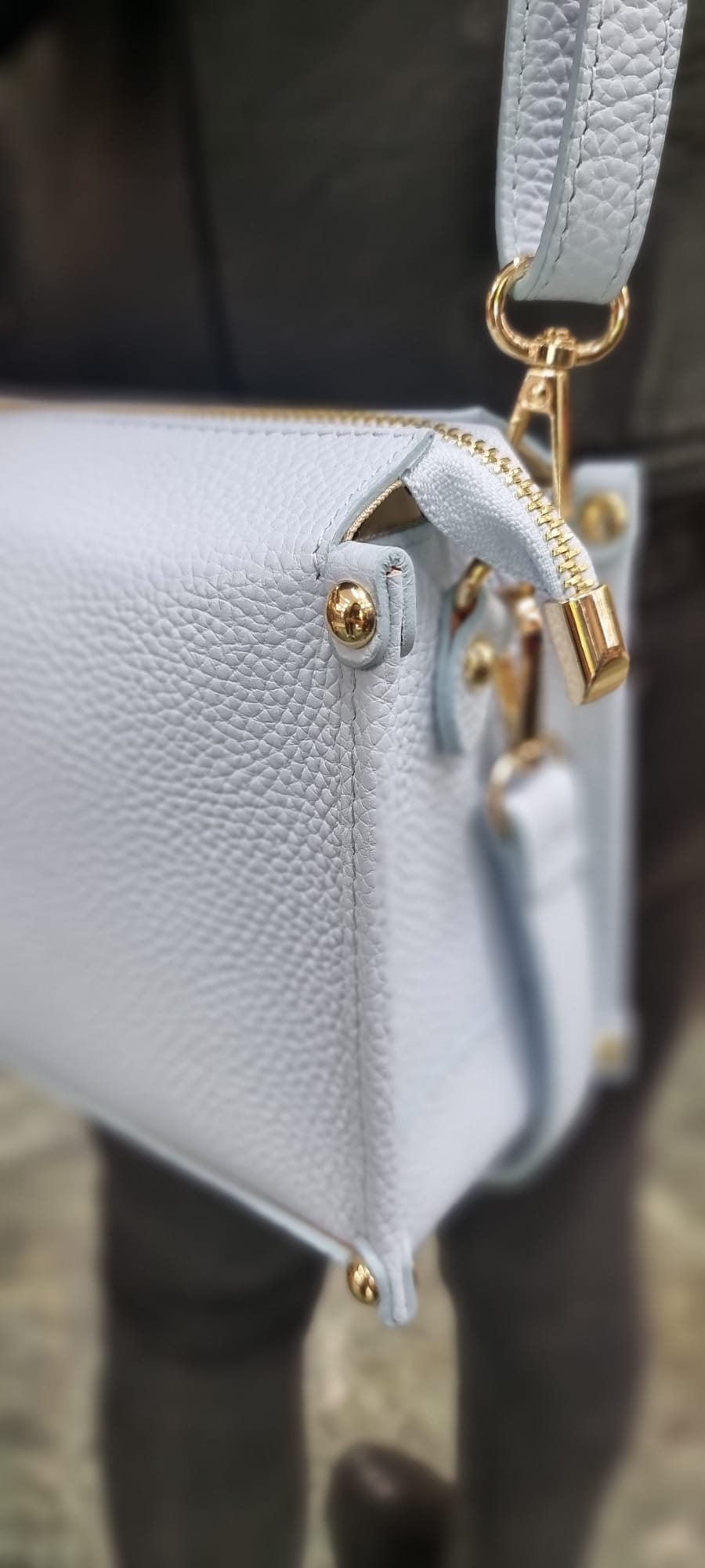 Poseta piele naturala marime mica baby blue 1245 - Shiny Beauty
