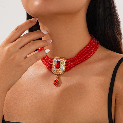 Colier din aliaj cu cristale zirconiu Red