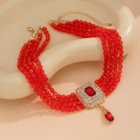 Colier din aliaj cu cristale zirconiu Red