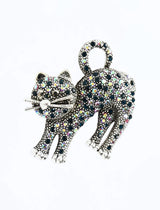 Brosa din aliaj argintie pisica v9