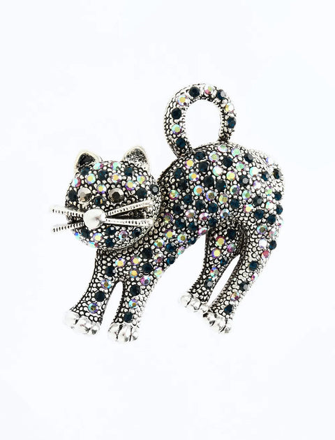 Brosa din aliaj argintie pisica v9