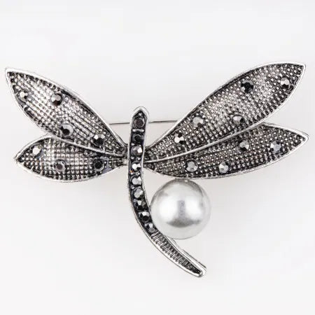 Brosa din aliaj si cristale zirconiu Libelula cu pietre si perle - Shiny Beauty