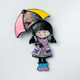 Brosa din aliaj color fetita cu umbrela v17