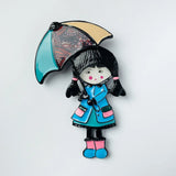 Brosa din aliaj color fetita cu umbrela v17
