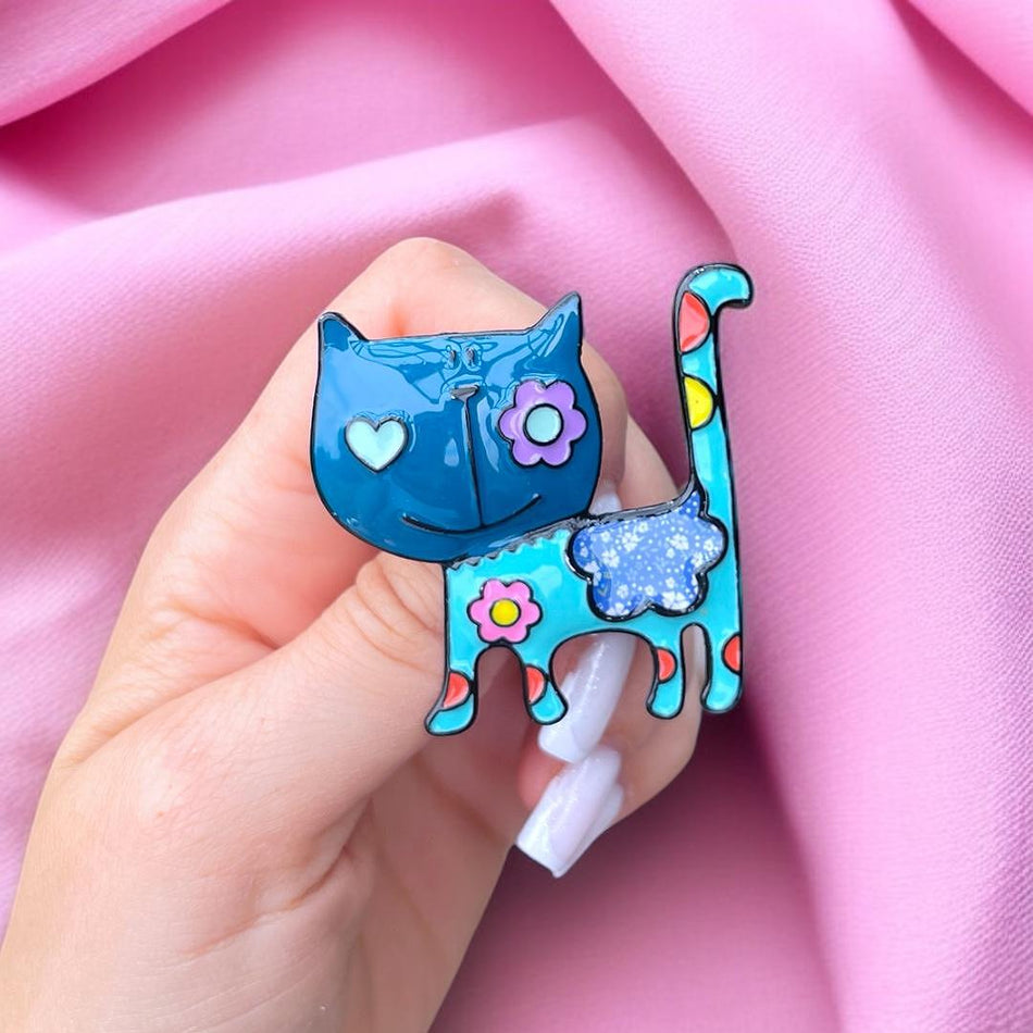 Brosa din aliaj color pisica v16