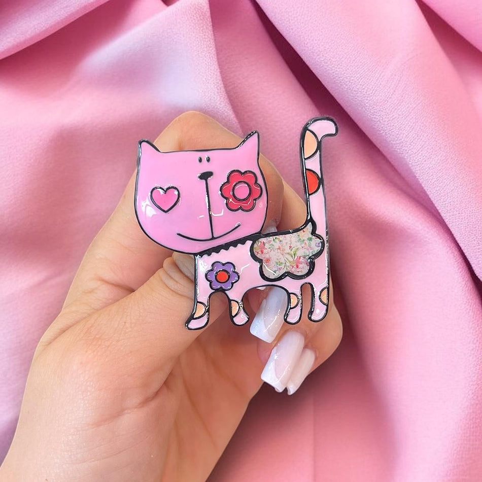 Brosa din aliaj color pisica v16