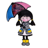 Brosa din aliaj color fetita cu umbrela v17