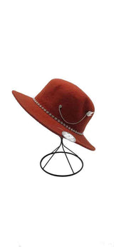 Palarie dama stil Fedora din lână pură si accesoriu metal m4