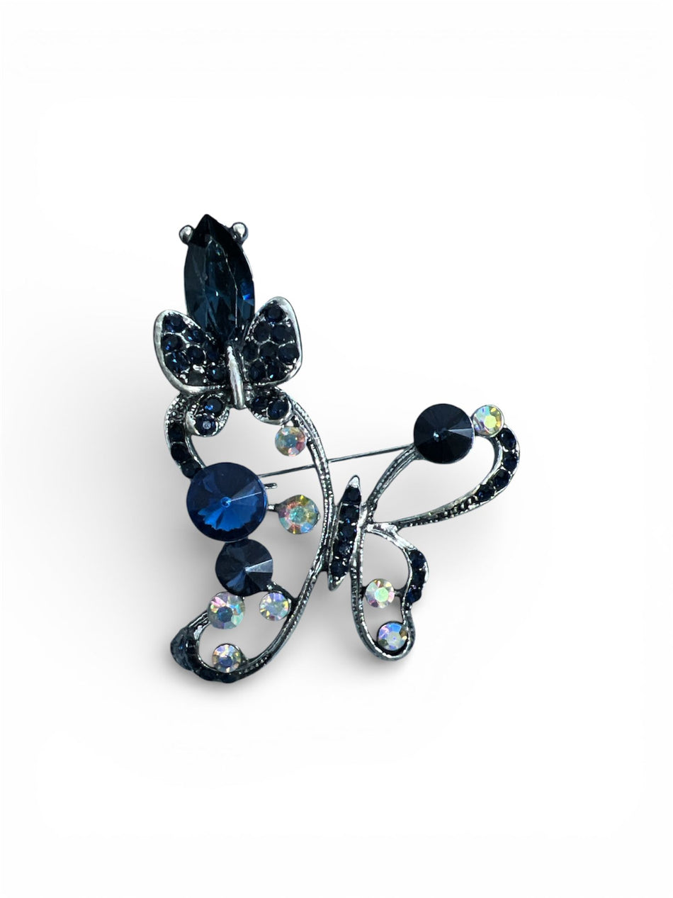 Brosa din aliaj argintie model fluture Albastru - Shiny Beauty