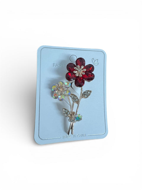 Martisor Brosa Floare cu pietre Rosu