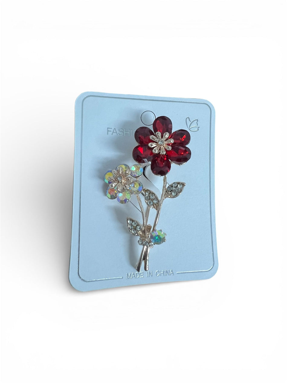 Martisor Brosa Floare cu pietre Rosu