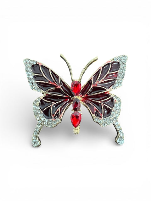 Brosa martisor  fluture cu pietre Rosu