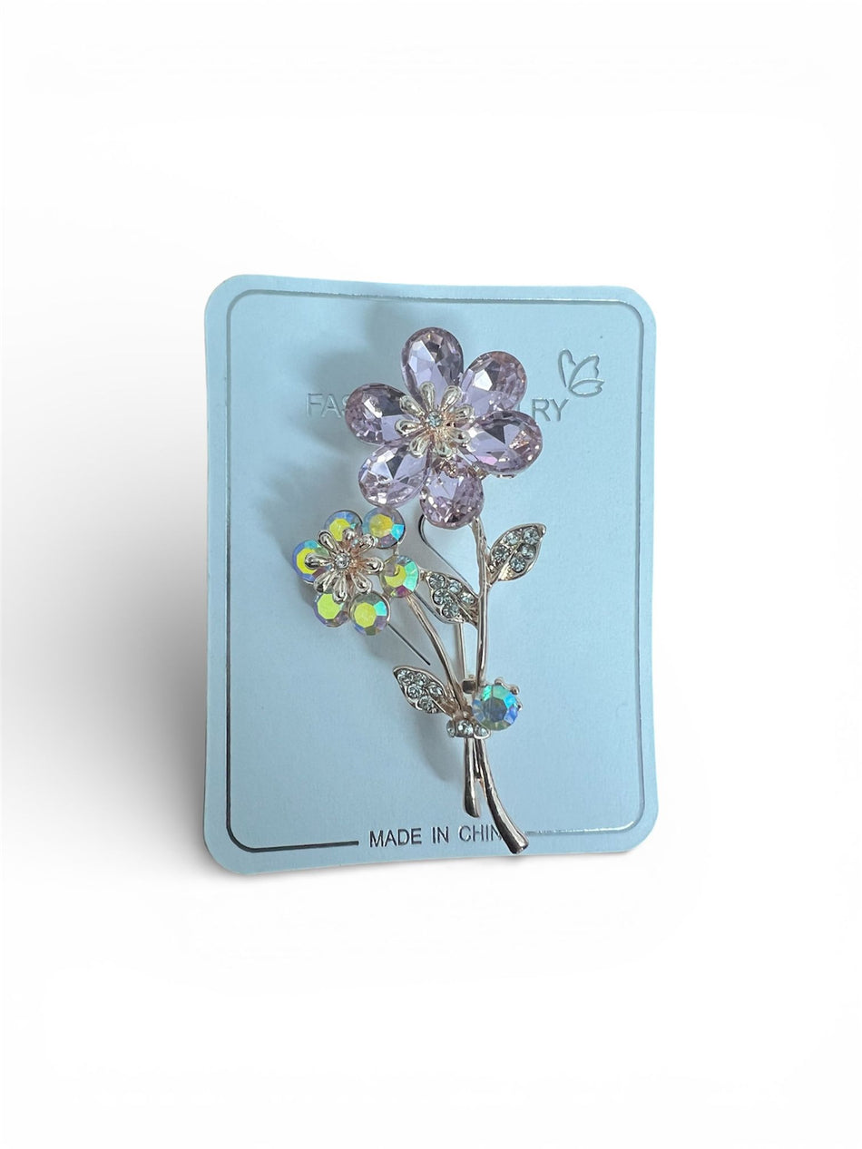 Martisor Brosa Floare cu pietre Roz
