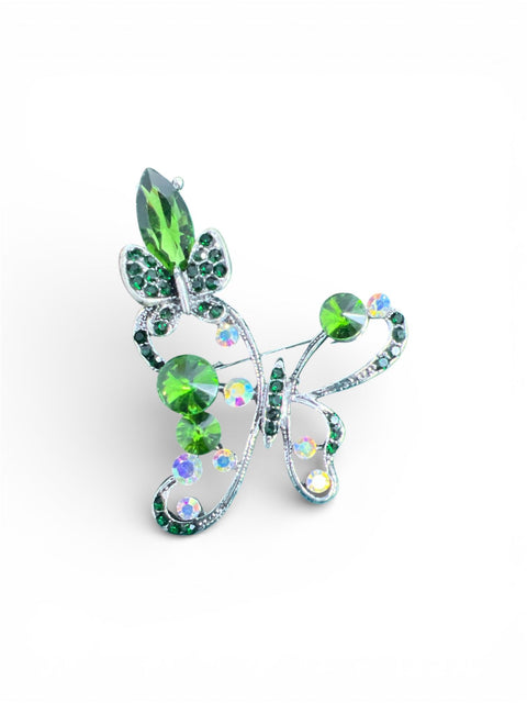 Brosa din aliaj argintie model fluture Verde - Shiny Beauty