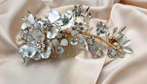 Accesoriu par ocazie auriu argintiu cu flori  #1007-Shiny Beauty