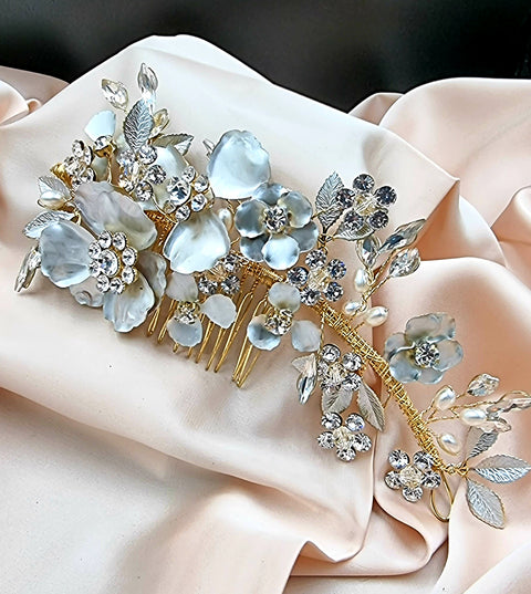 Accesoriu par ocazie auriu argintiu cu flori  #1007-Shiny Beauty