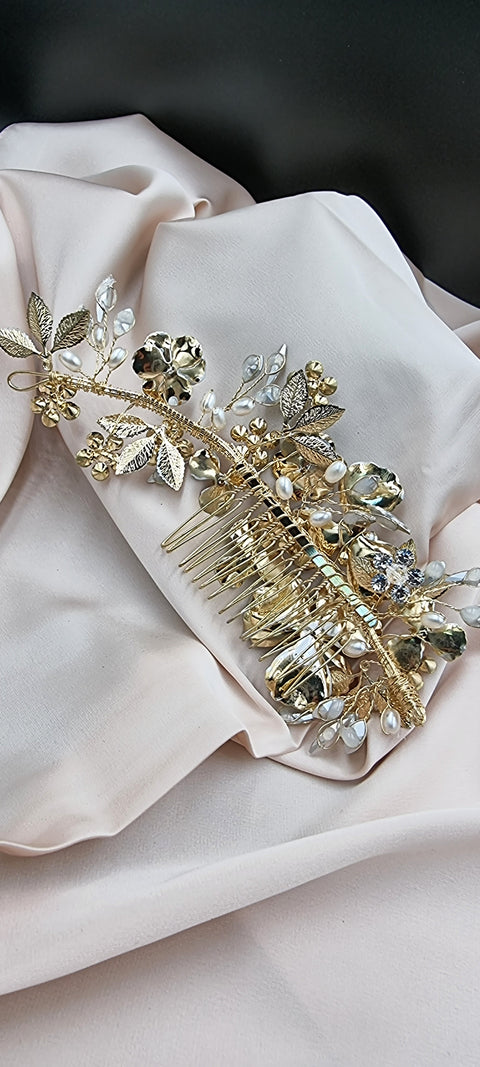 Accesoriu par ocazie auriu argintiu cu flori  #1007-Shiny Beauty